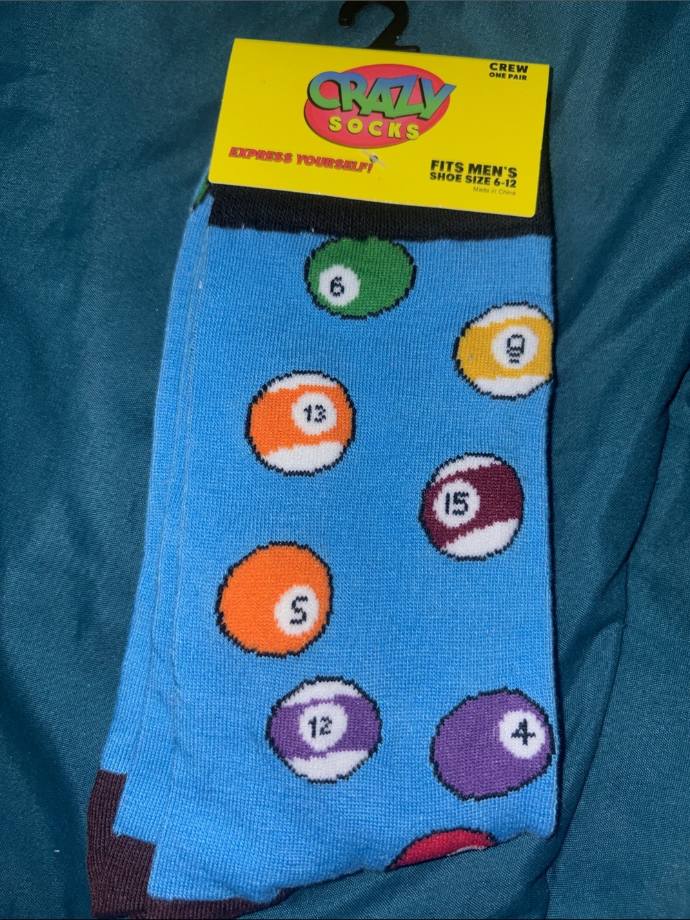 Men’s Blue Pool Ball Crew Socks fits men Shoe 👞 6 - 12